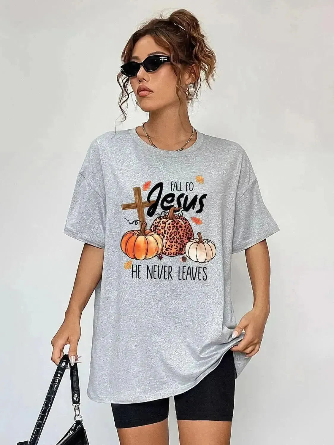 Round Neck Short Sleeve Fall Season Graphic T-Shirt - Bad Moms Club