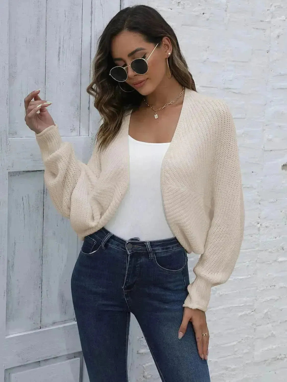 Bat Sleeve Open Front Short Cardigan - Bad Moms Club