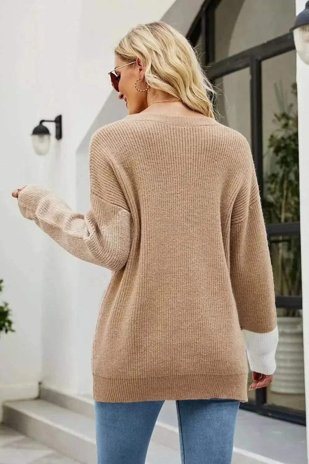 Color Block Round Neck Sweater - Bad Moms Club