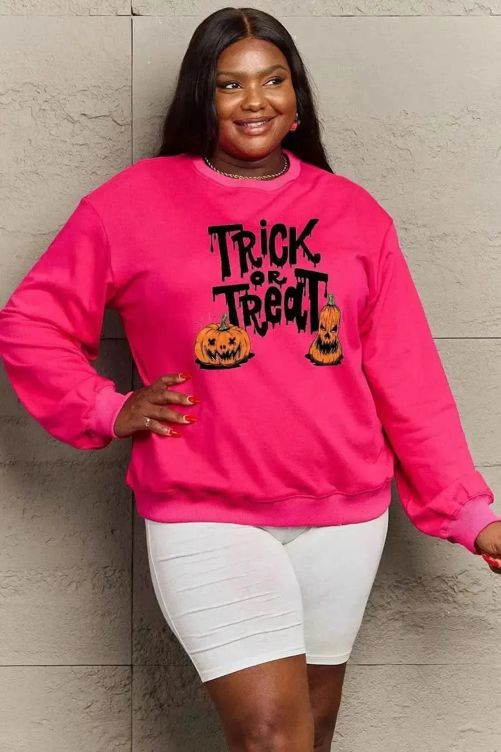 Simply Love Full Size TRICK OR TREAT Graphic Sweatshirt - Bad Moms Club