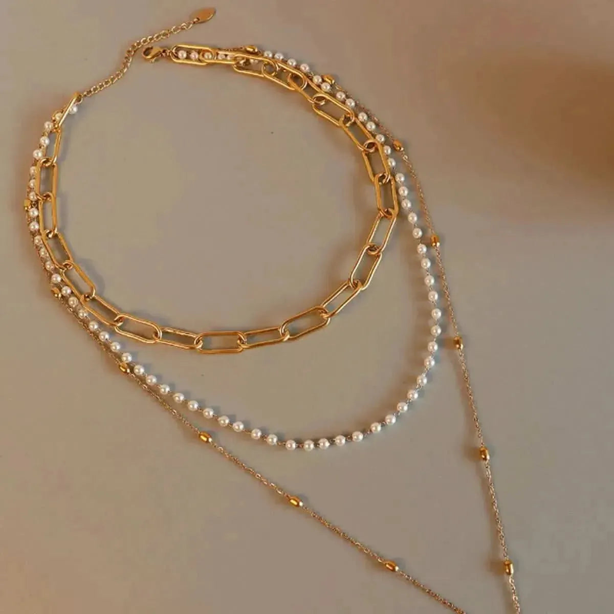 Synthetic Pearl Titanium Steel Three-Layered Necklace - Bad Moms Club