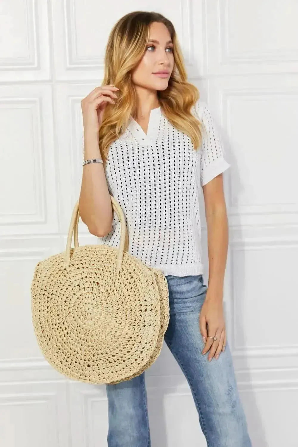Justin Taylor Beach Date Straw Rattan Handbag in Ivory - Bad Moms Club