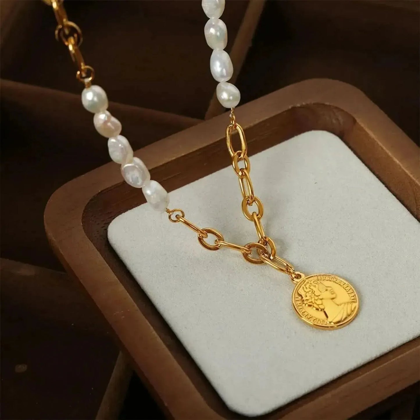 Coin pendant Pearl Titanium Steel Necklace - Bad Moms Club