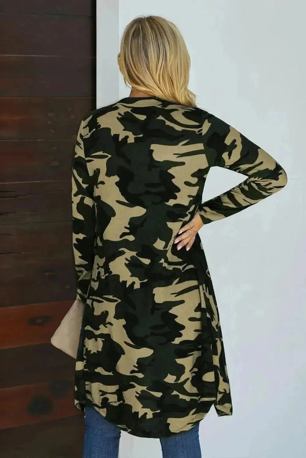 Double Take Printed Open Front Longline Cardigan - Bad Moms Club