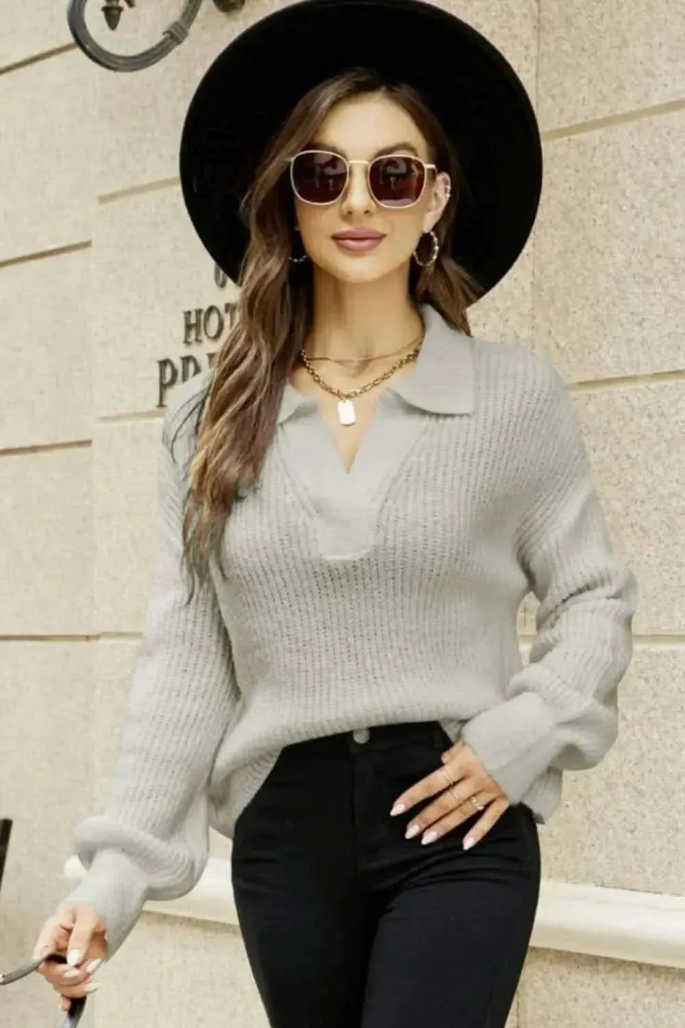 Johnny Collar Lantern Sleeve Sweater - Bad Moms Club