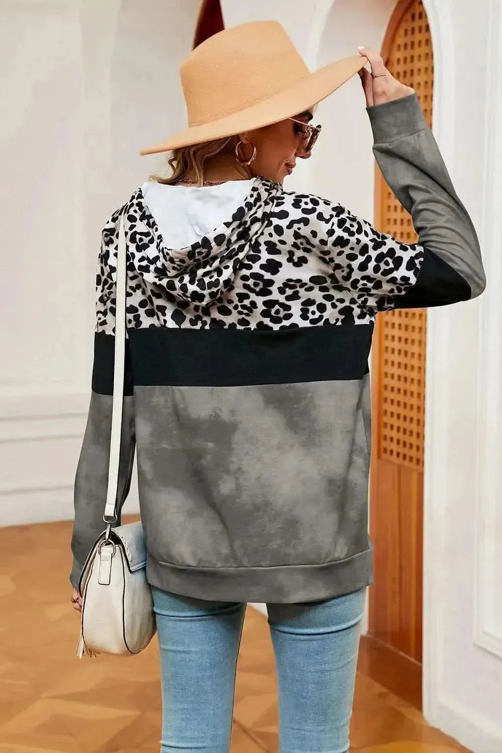 Leopard Drawstring Hoodie with Pocket - Bad Moms Club