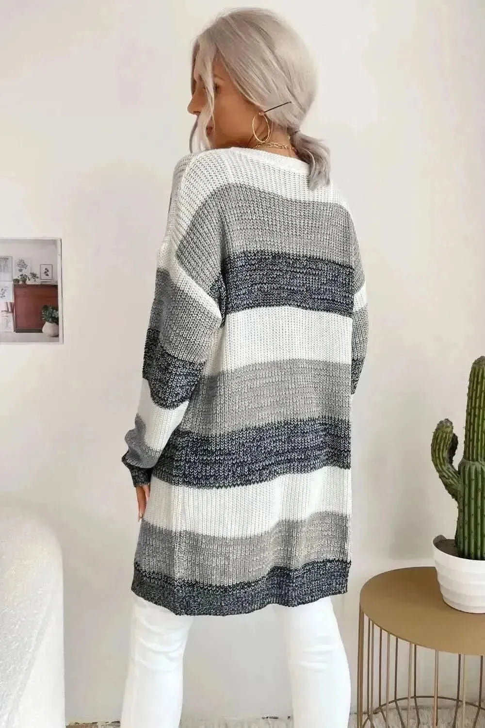 Striped Long Sleeve Duster Cardigan - Bad Moms Club