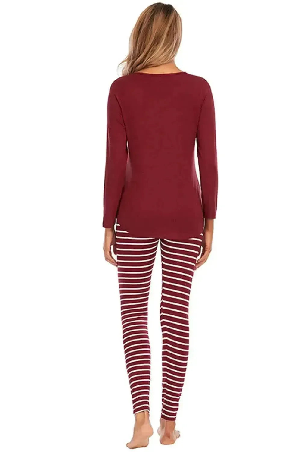Graphic Round Neck Top and Striped Pants Set - Bad Moms Club