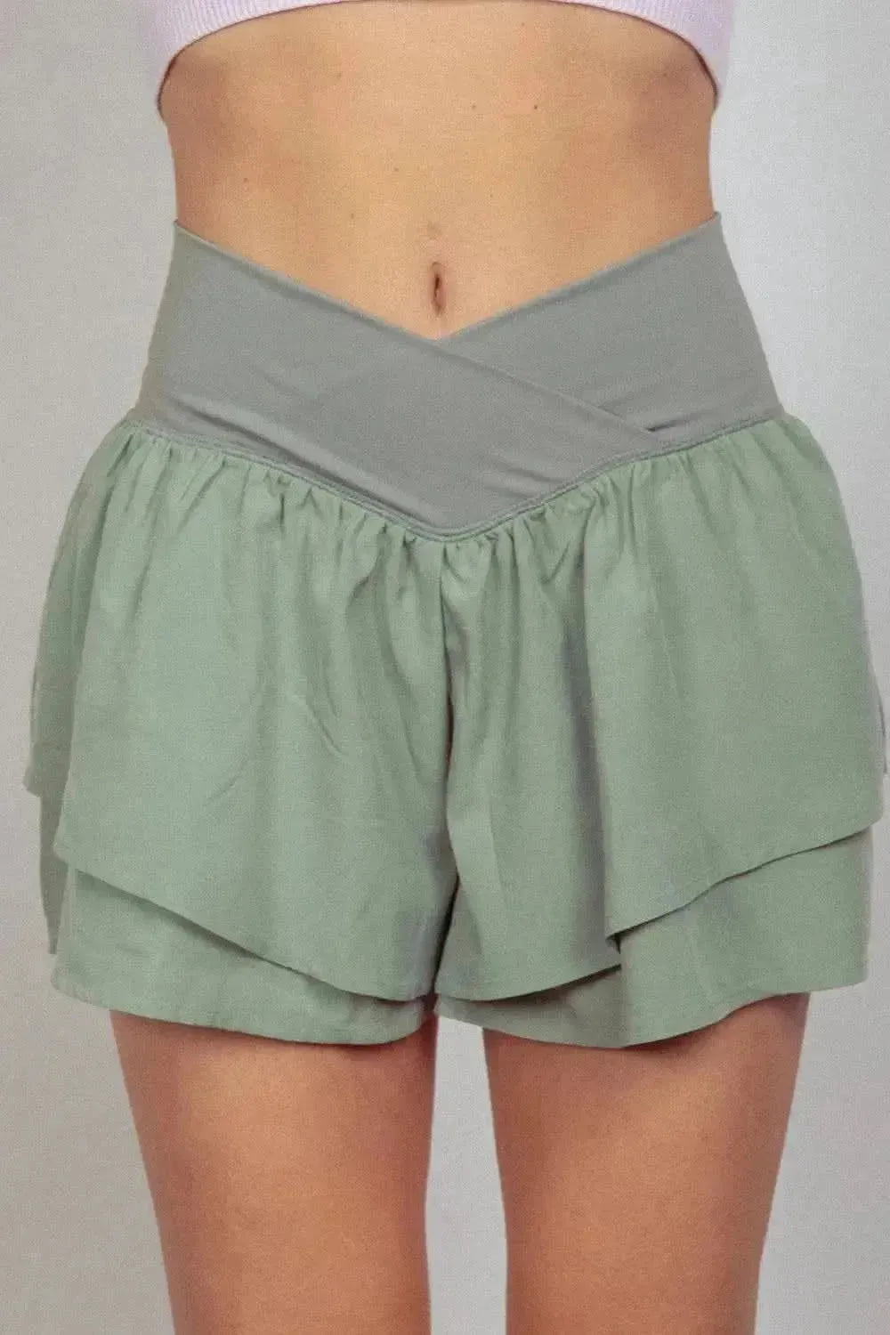VERY J V-Shaped High Waist Layered Active Shorts - Bad Moms Club