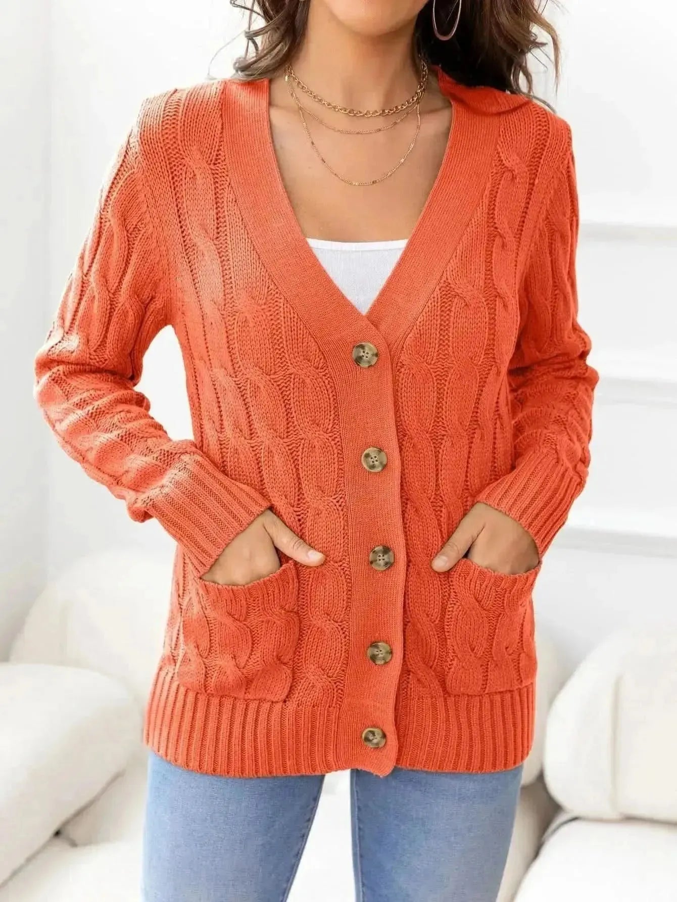 Button Down Cable-Knit Cardigan - Bad Moms Club