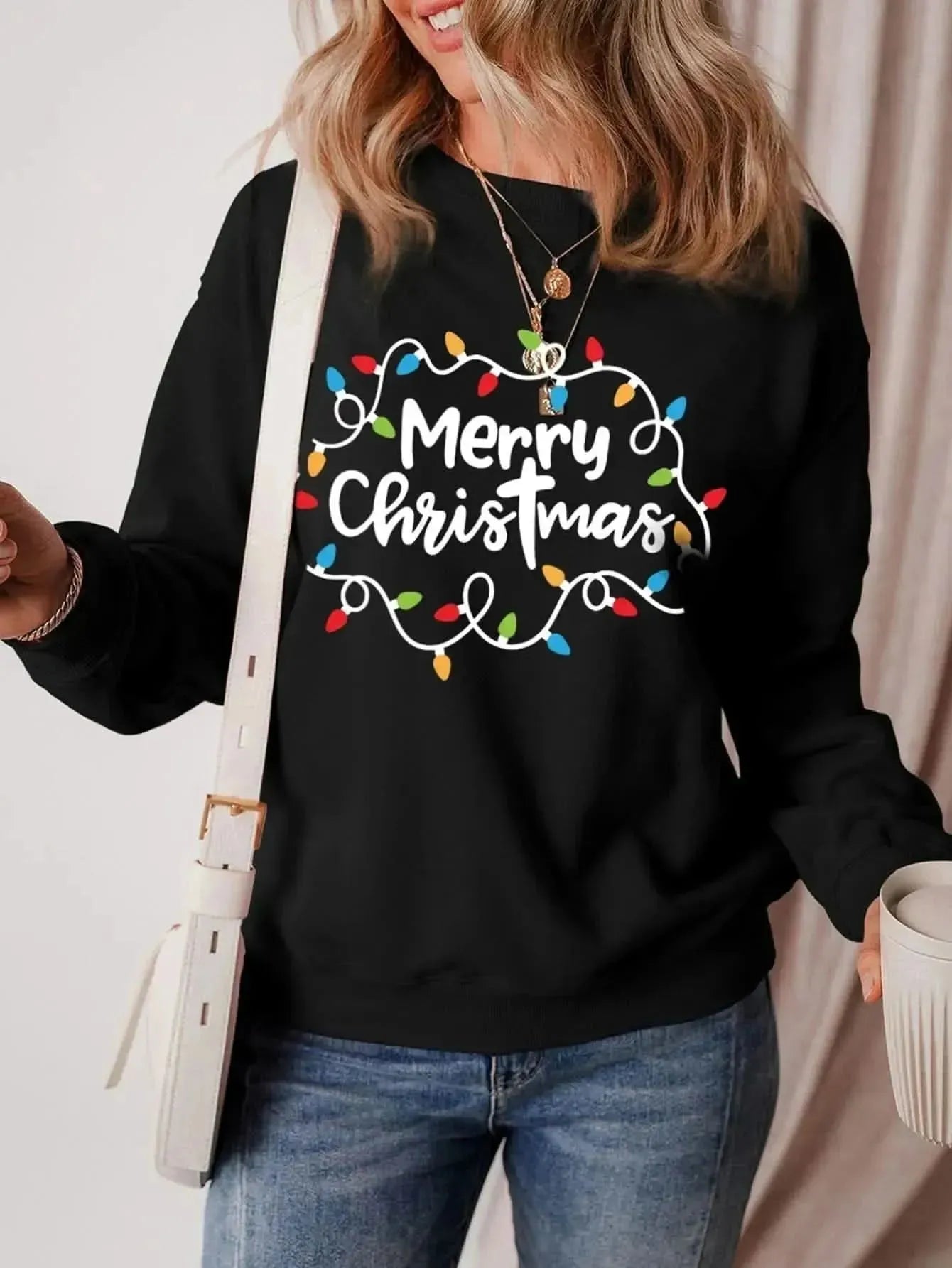 MERRY CHRISTMAS Dropped Shoulder Long Sleeve Sweatshirt - Bad Moms Club