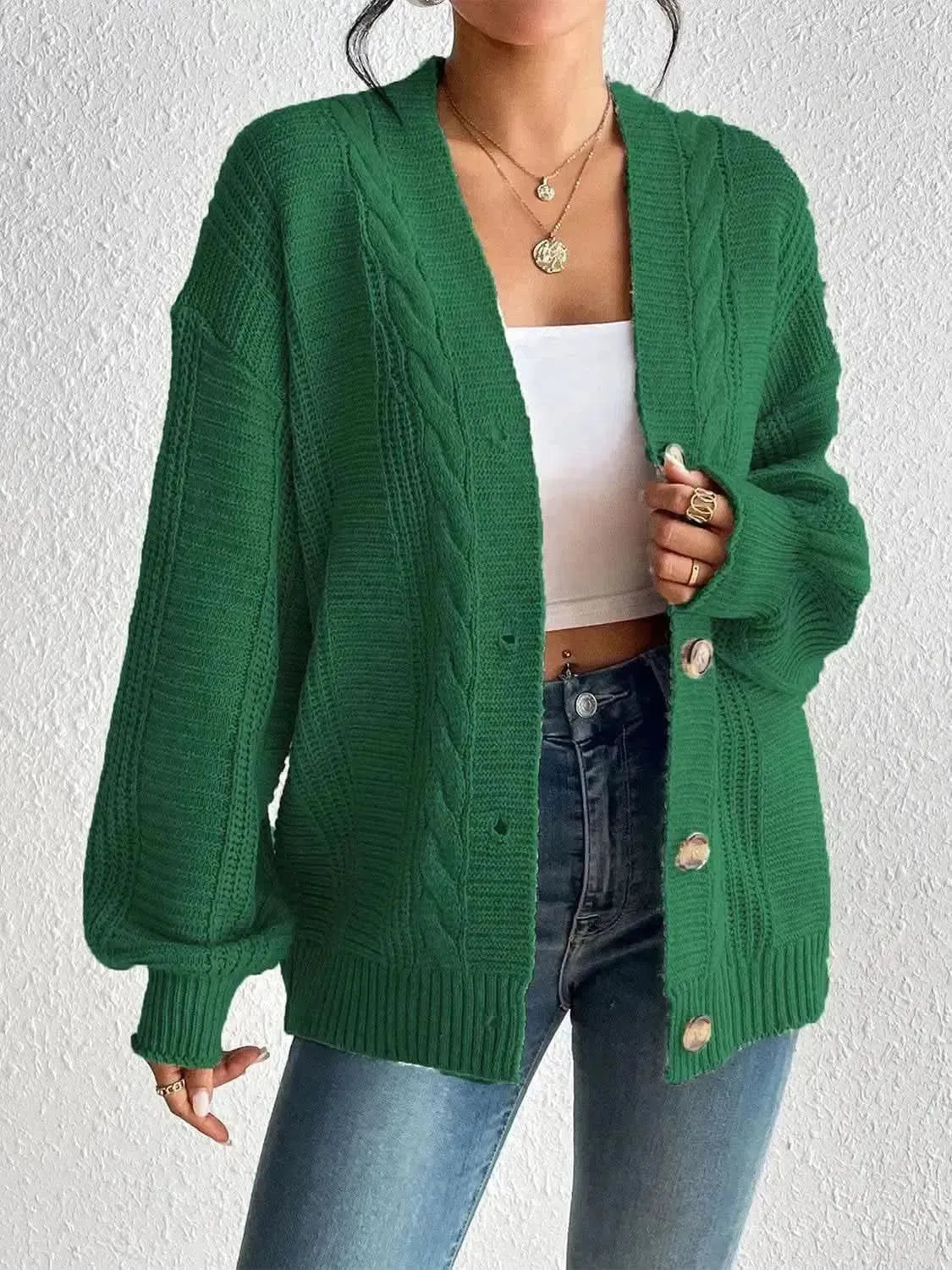 Cable-Knit Button Down Cardigan - Bad Moms Club