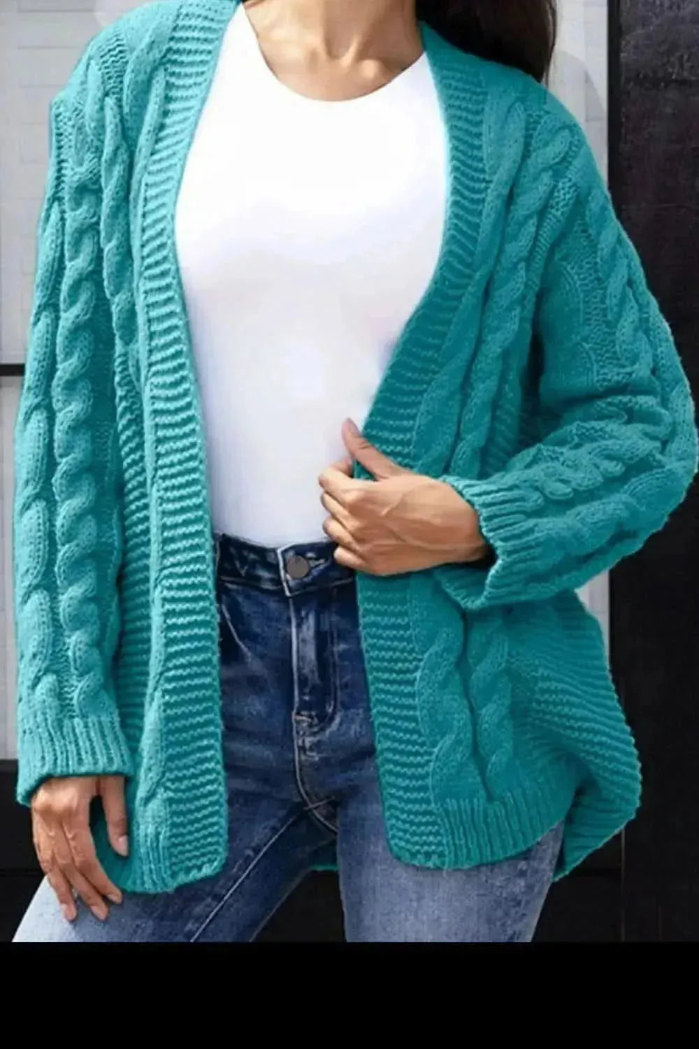 Open Front Cable-Knit Cardigan - Bad Moms Club