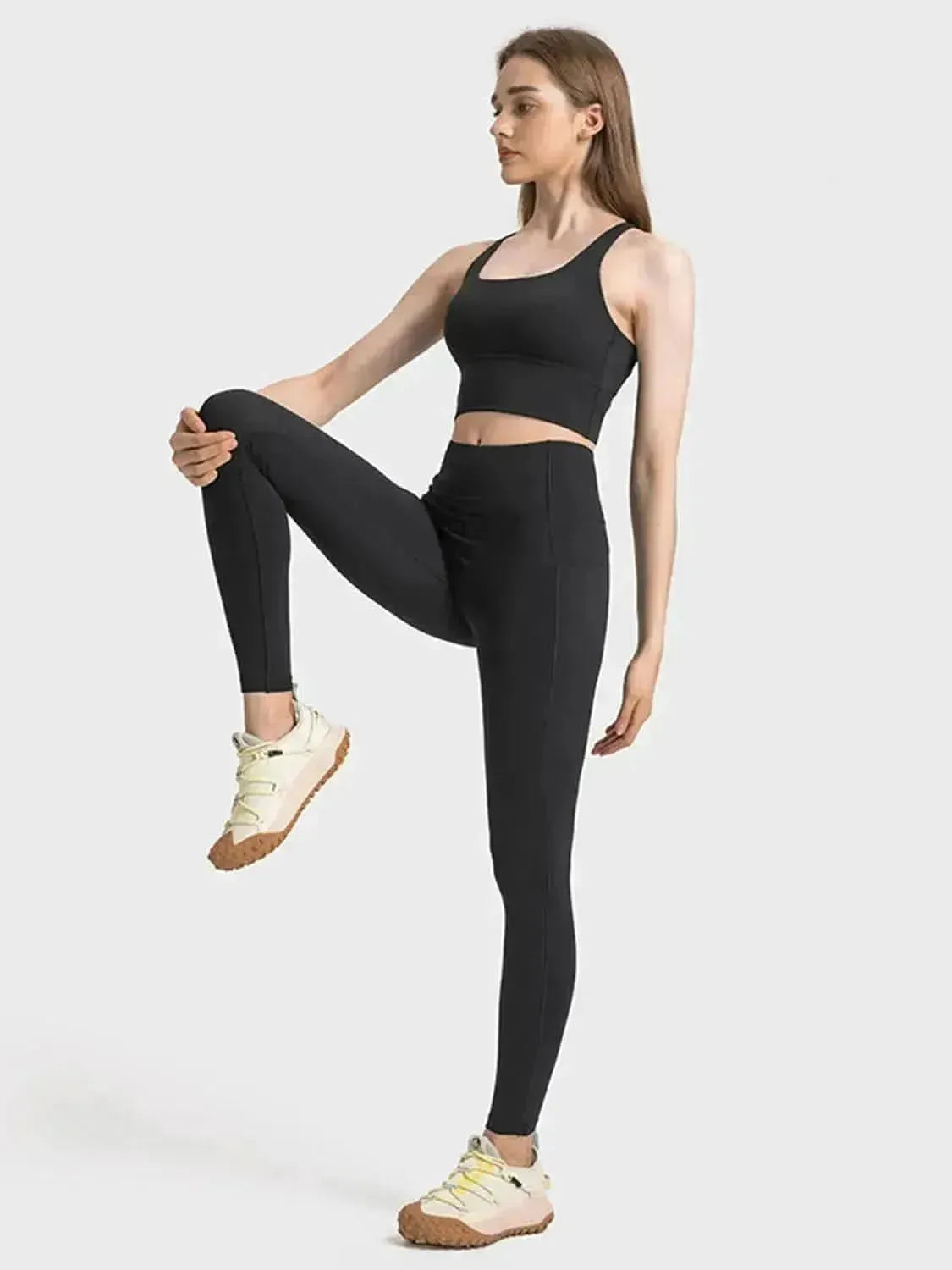 Scoop Neck Crisscross Straps Sports Bra - Bad Moms Club