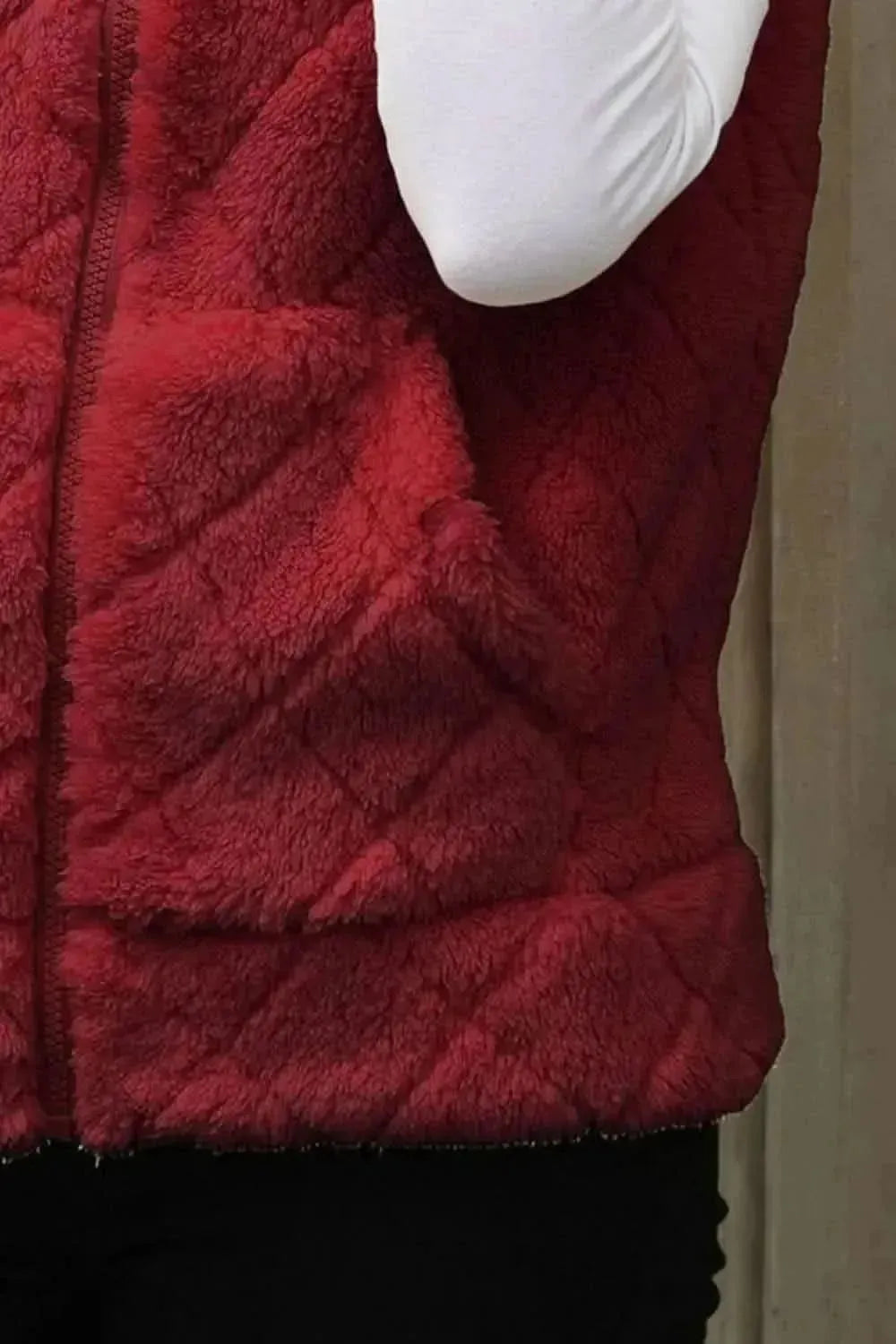 Fuzzy Plaid Texture Zip Up Vest Coat - Bad Moms Club