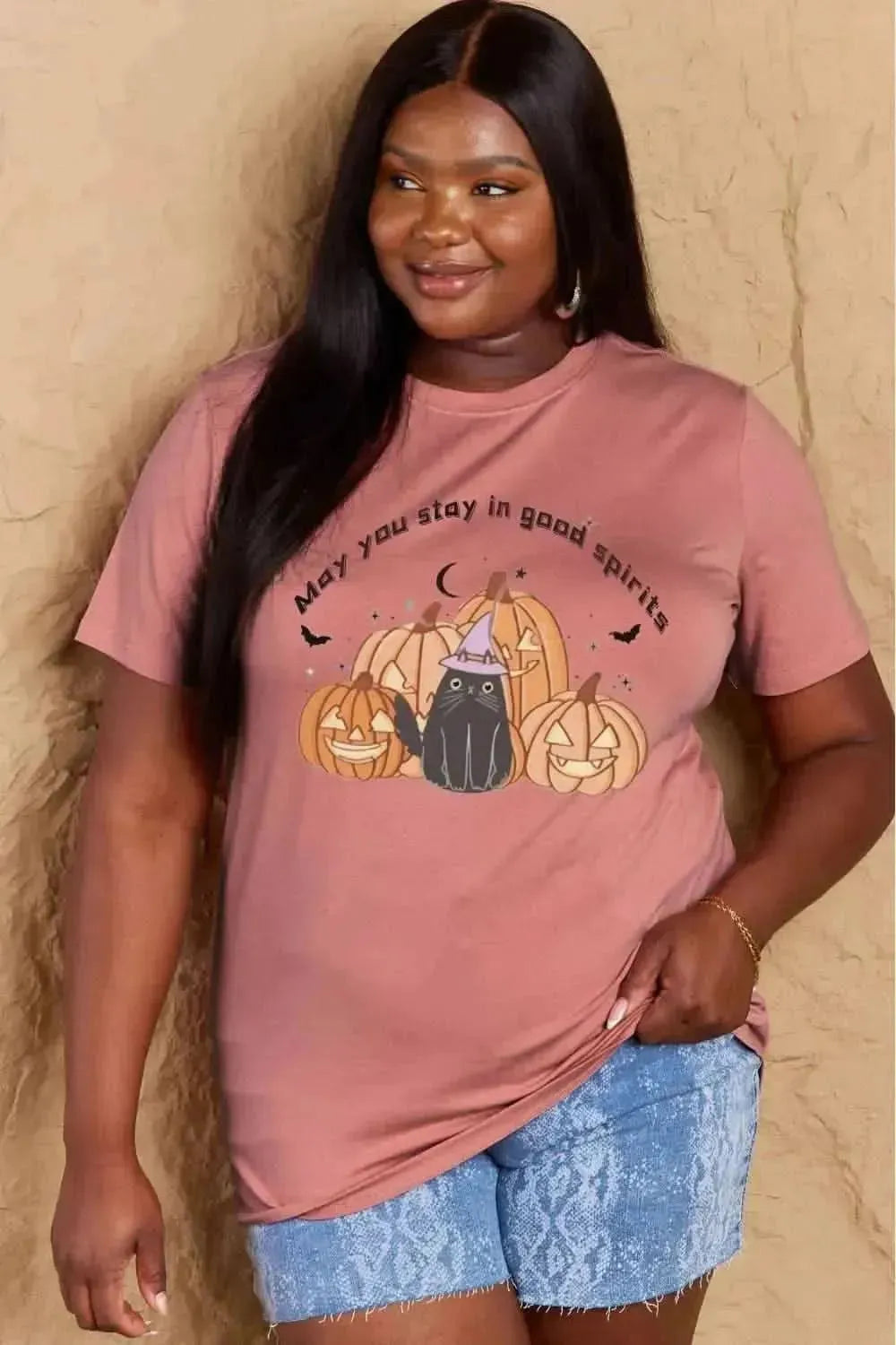 Simply Love Full Size MAY YOU STAY IN GOOD SPIRITS Graphic Cotton T-Shirt - Bad Moms Club