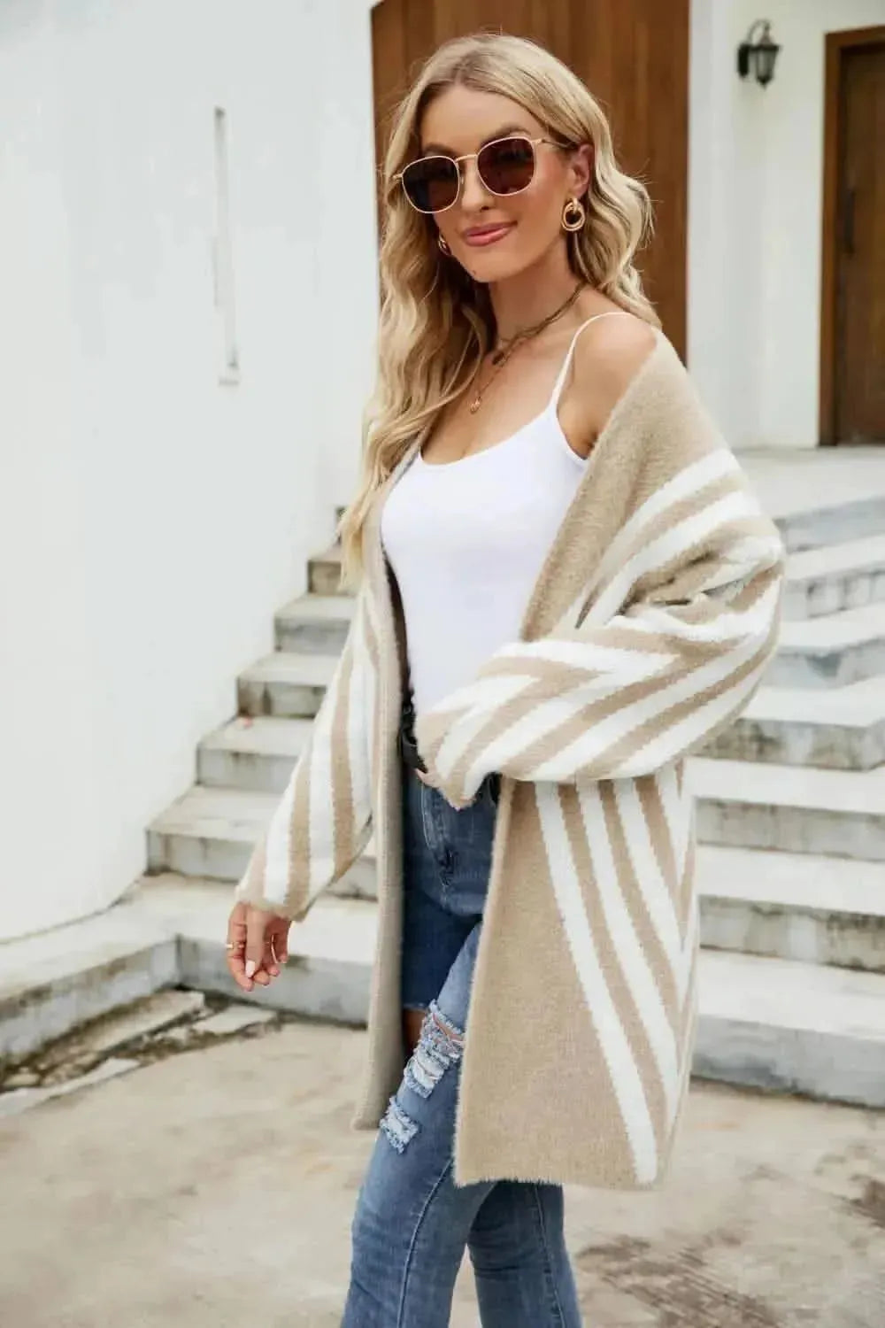 Woven Right Two-Tone Open Front Fuzzy Longline Cardigan - Bad Moms Club