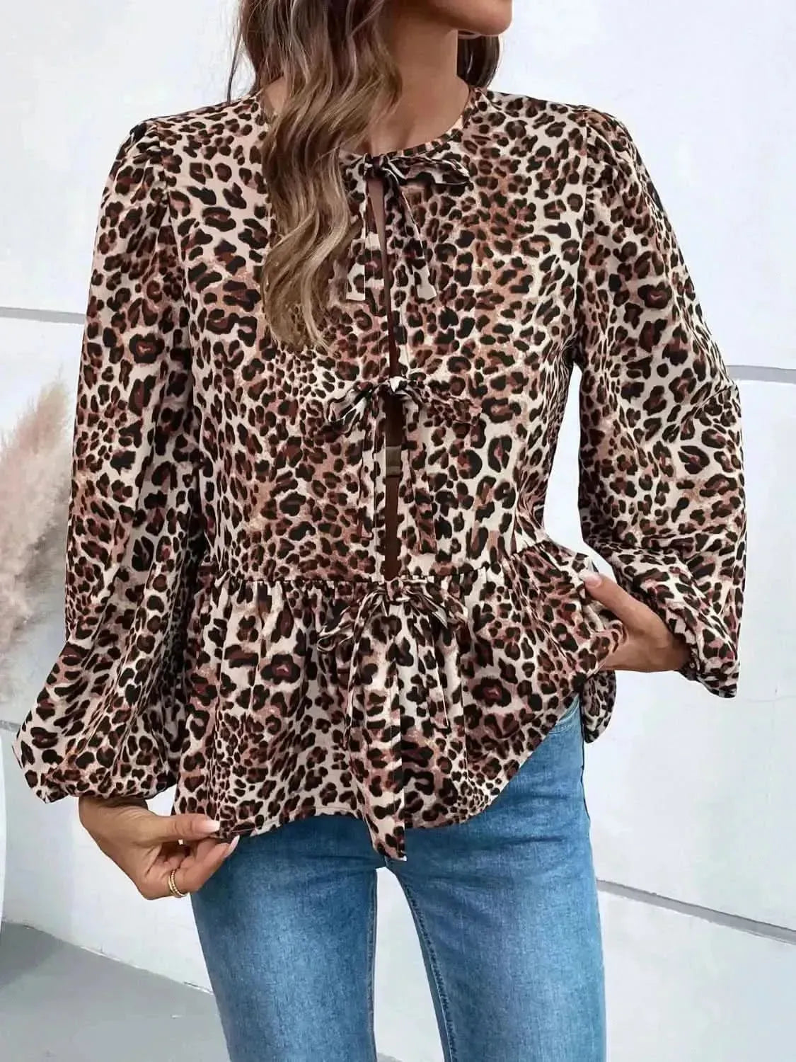 Ivy Lane Peplum Tied Long Sleeve Blouse - Bad Moms Club