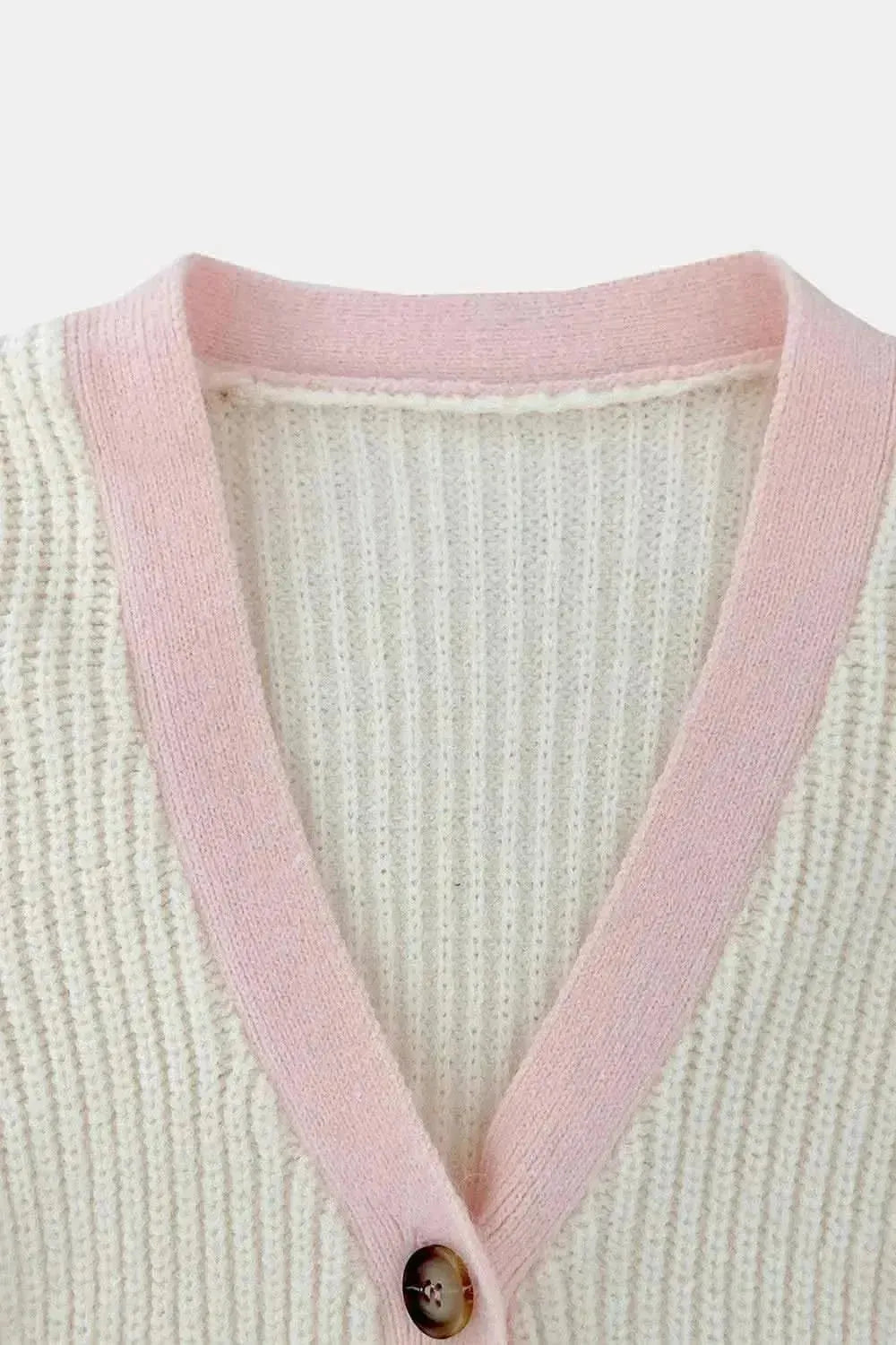 Contrast Trim Button Up Dropped Shoulder Cardigan - Bad Moms Club