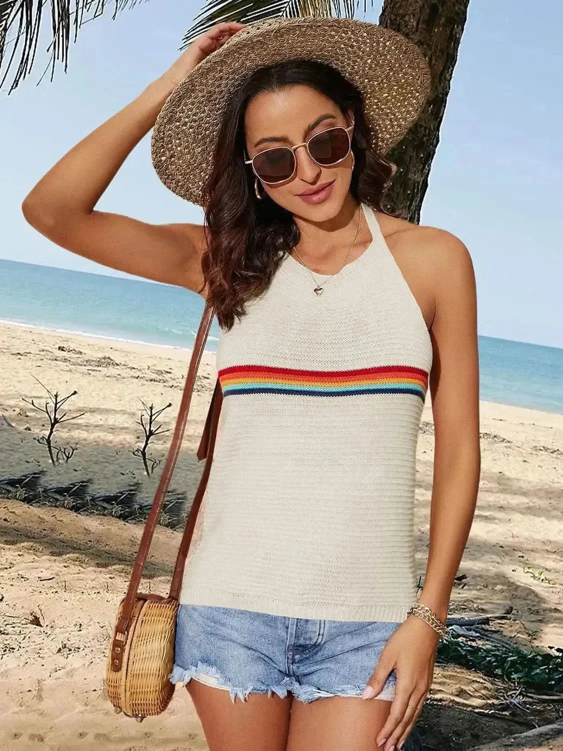 Tied Contrast Halter Neck Tank - Bad Moms Club