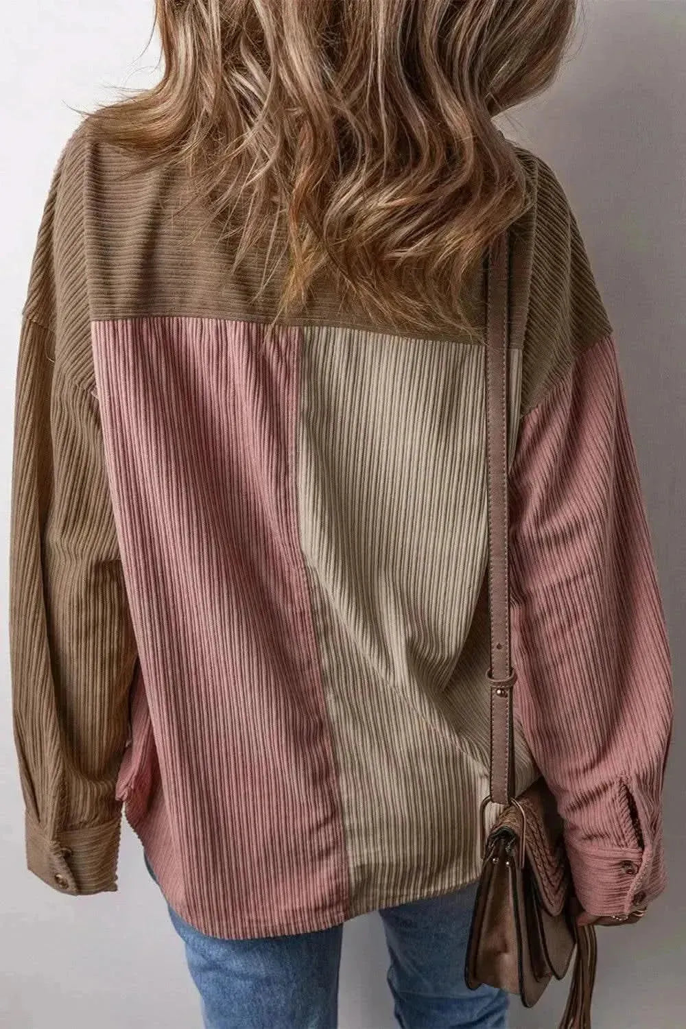 Button Up Color Block Long Sleeve Shacket - Bad Moms Club