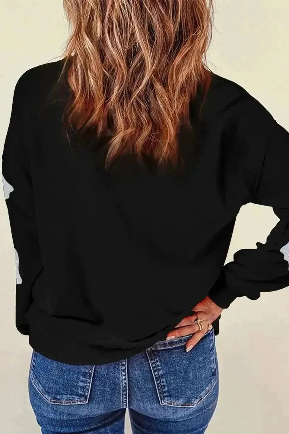 Glitter Round Neck Long Sleeve Sweatshirt - Bad Moms Club