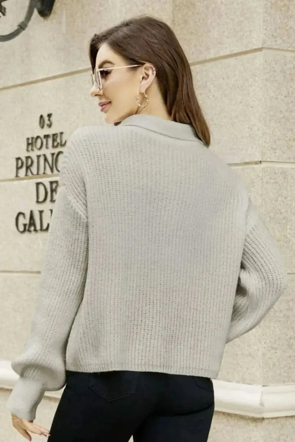 Johnny Collar Lantern Sleeve Sweater - Bad Moms Club