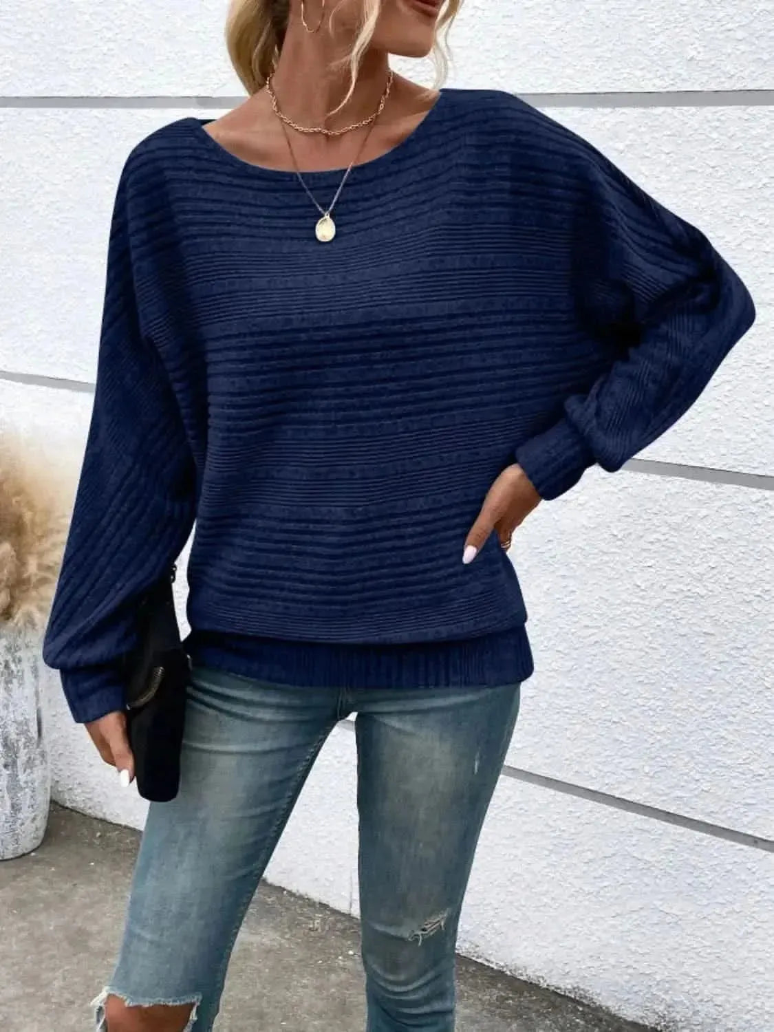 Full Size Round Neck Long Sleeve Top - Bad Moms Club