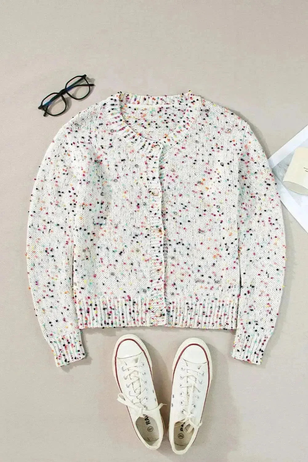 Confetti Button Up Long Sleeve Cardigan - Bad Moms Club
