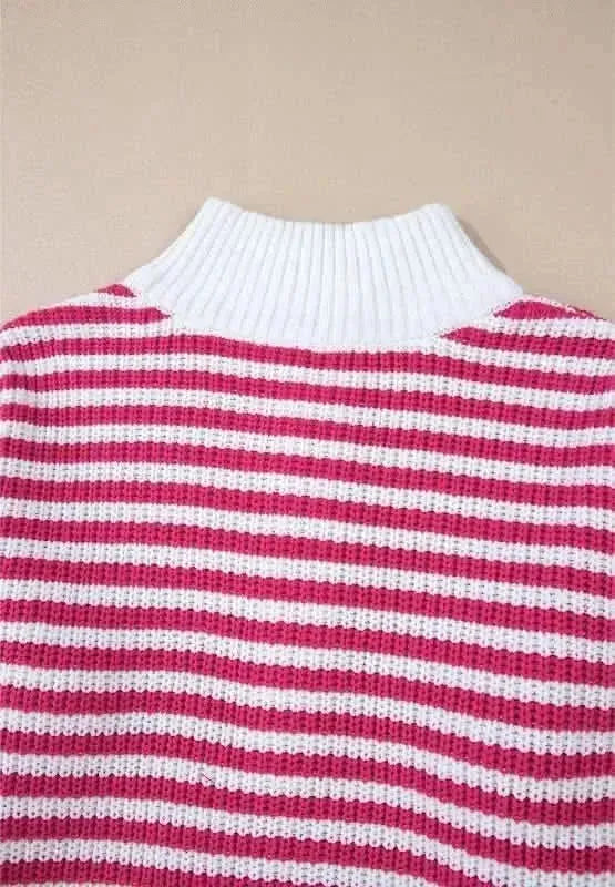 Striped Half Zip Mock Neck Long Sleeve Sweater - Bad Moms Club