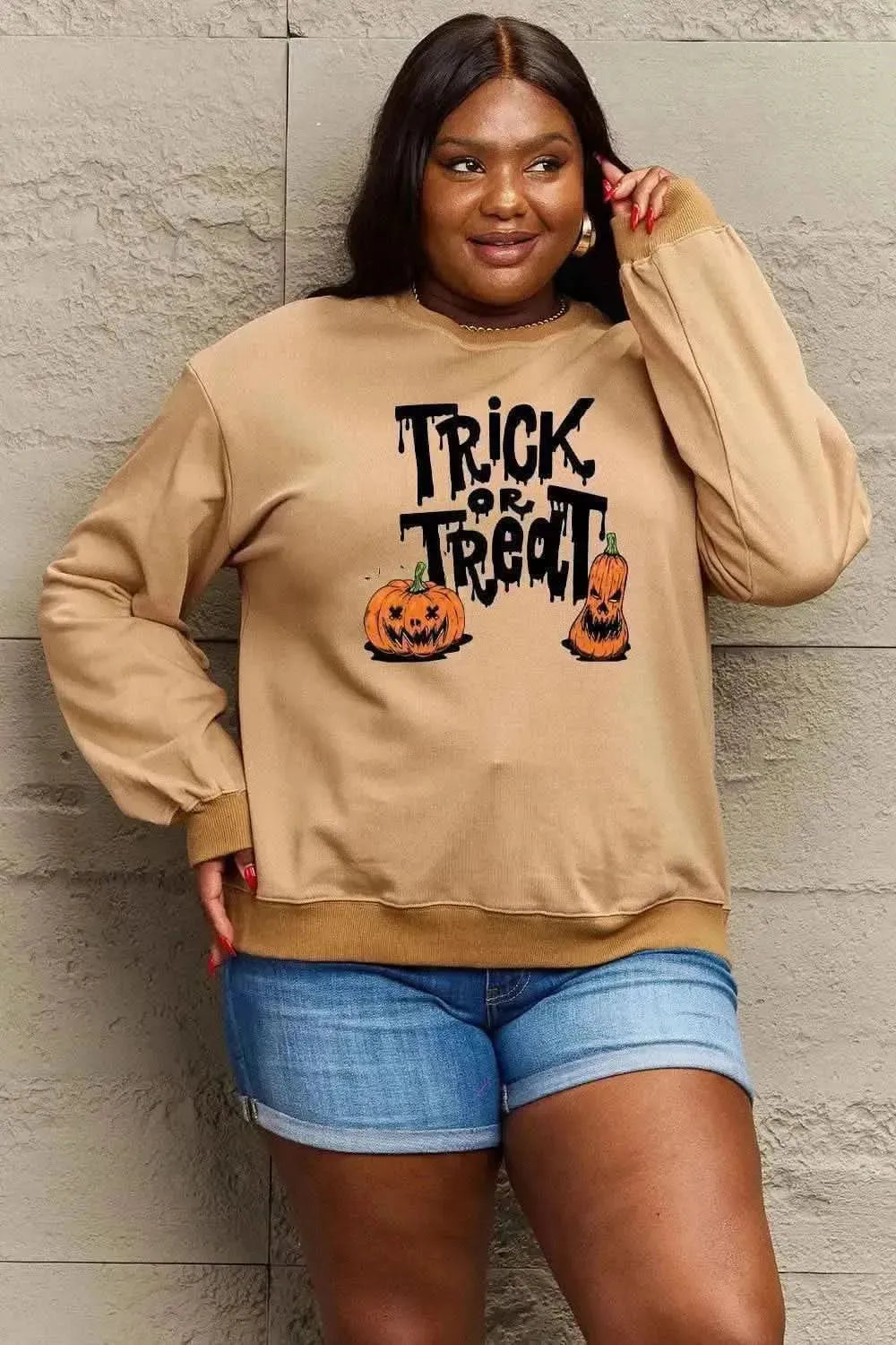 Simply Love Full Size TRICK OR TREAT Graphic Sweatshirt - Bad Moms Club