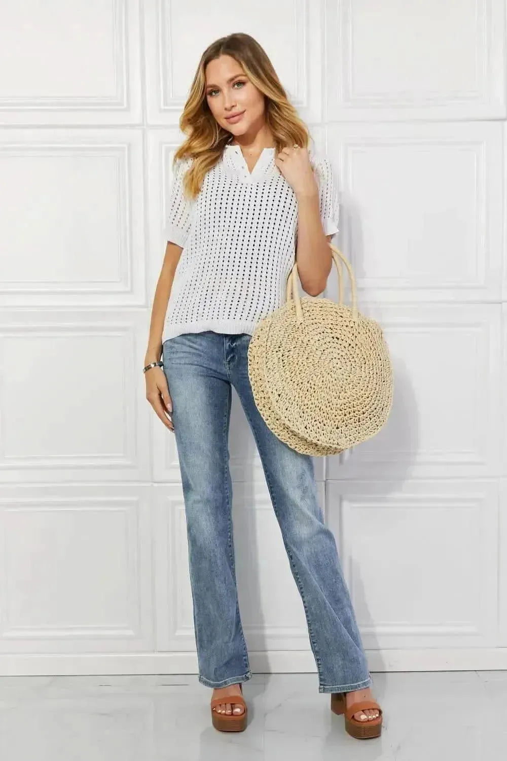 Justin Taylor Beach Date Straw Rattan Handbag in Ivory - Bad Moms Club