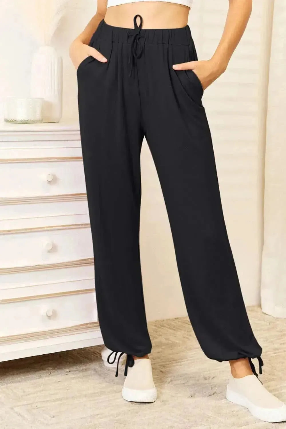 Basic Bae Full Size Soft Rayon Drawstring Waist Pants with Pockets - Bad Moms Club