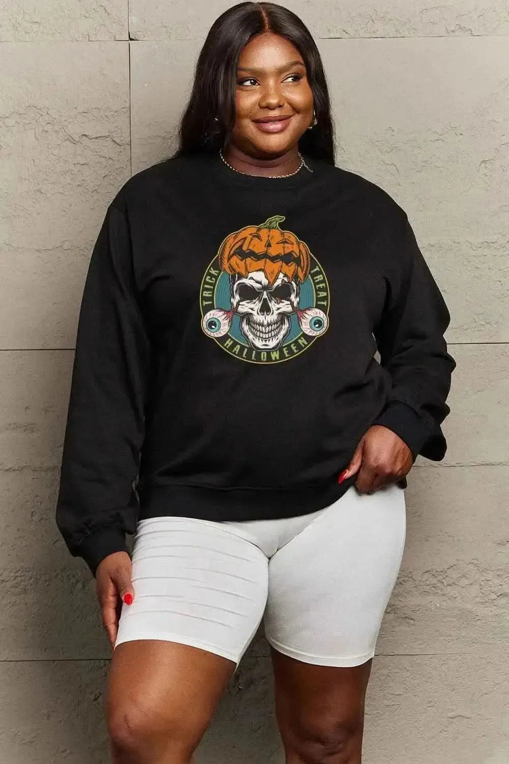 Simply Love Full Size Skull Graphic Sweatshirt - Bad Moms Club