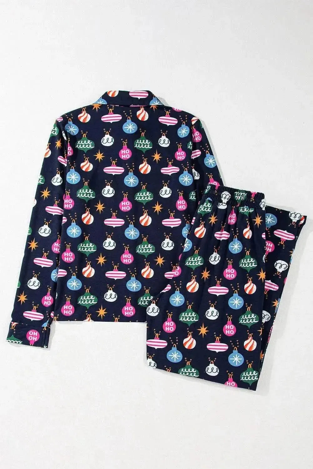 Christmas Lights Print Collared Neck Top and Pants Set - Bad Moms Club