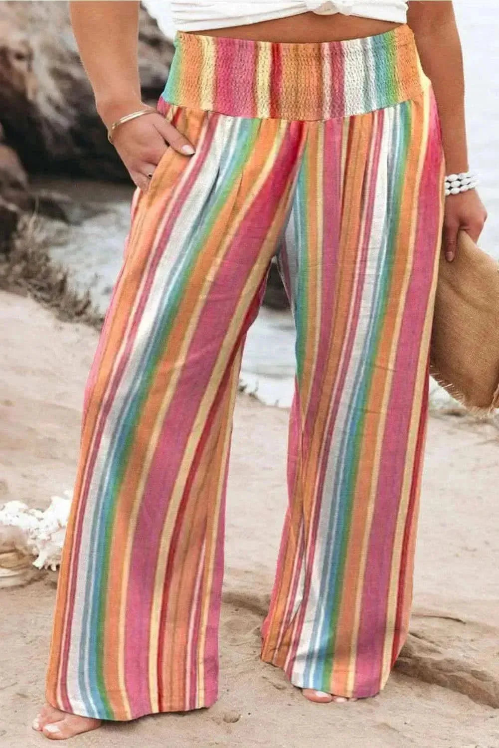 Plus Size Striped Wide Leg Pants - Bad Moms Club