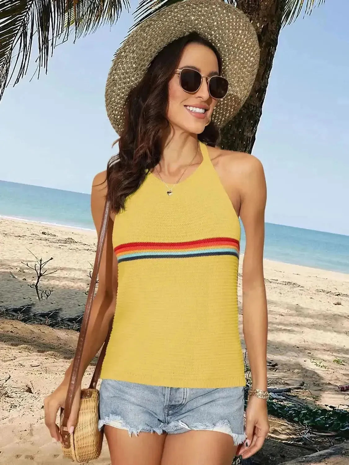 Tied Contrast Halter Neck Tank - Bad Moms Club