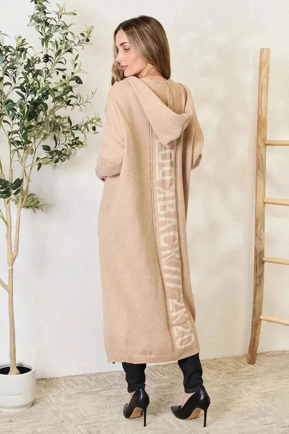 Open Front Hooded Sweater with Pockets - Bad Moms Club
