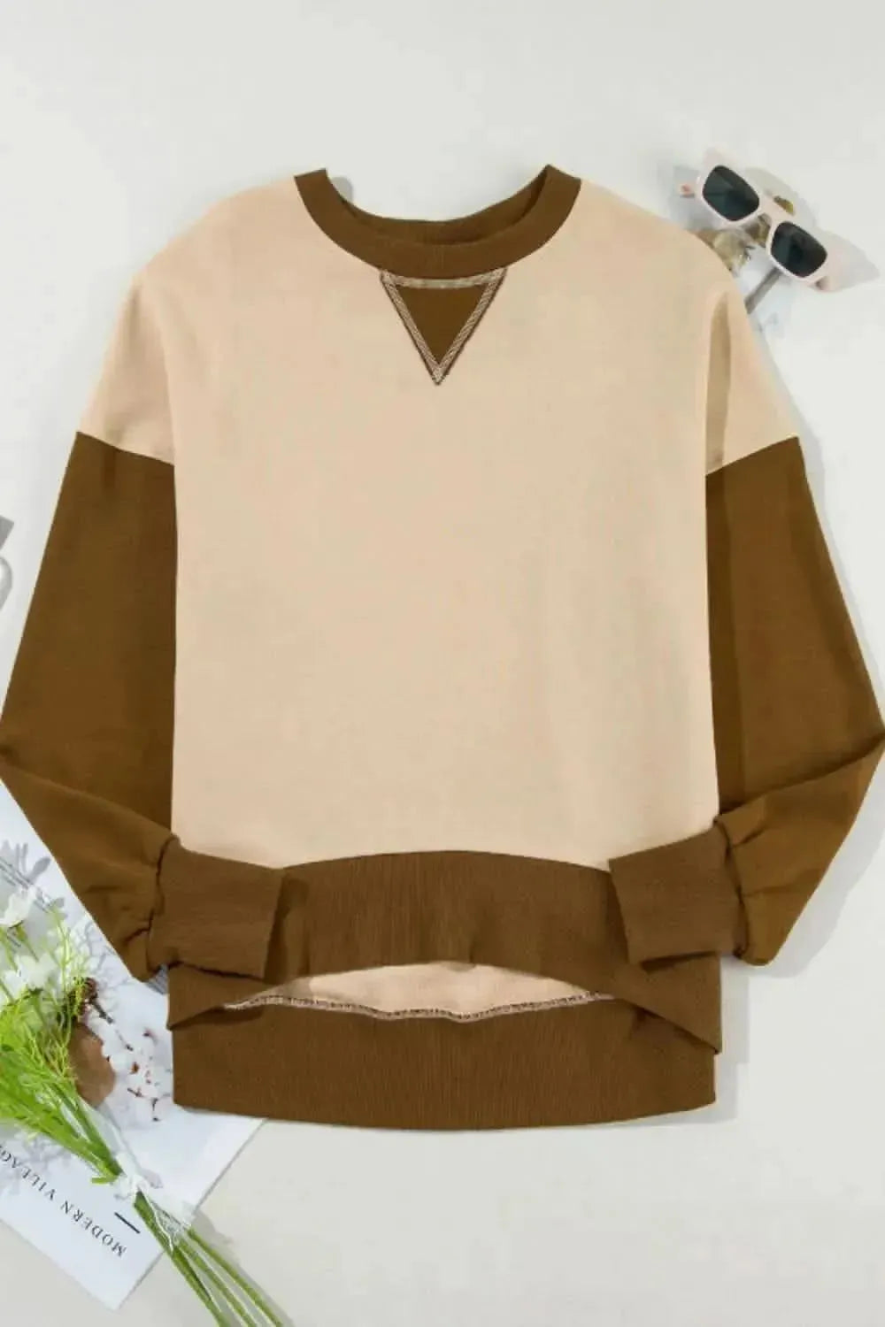Color Block Round Neck Long Sleeve Sweatshirt - Bad Moms Club