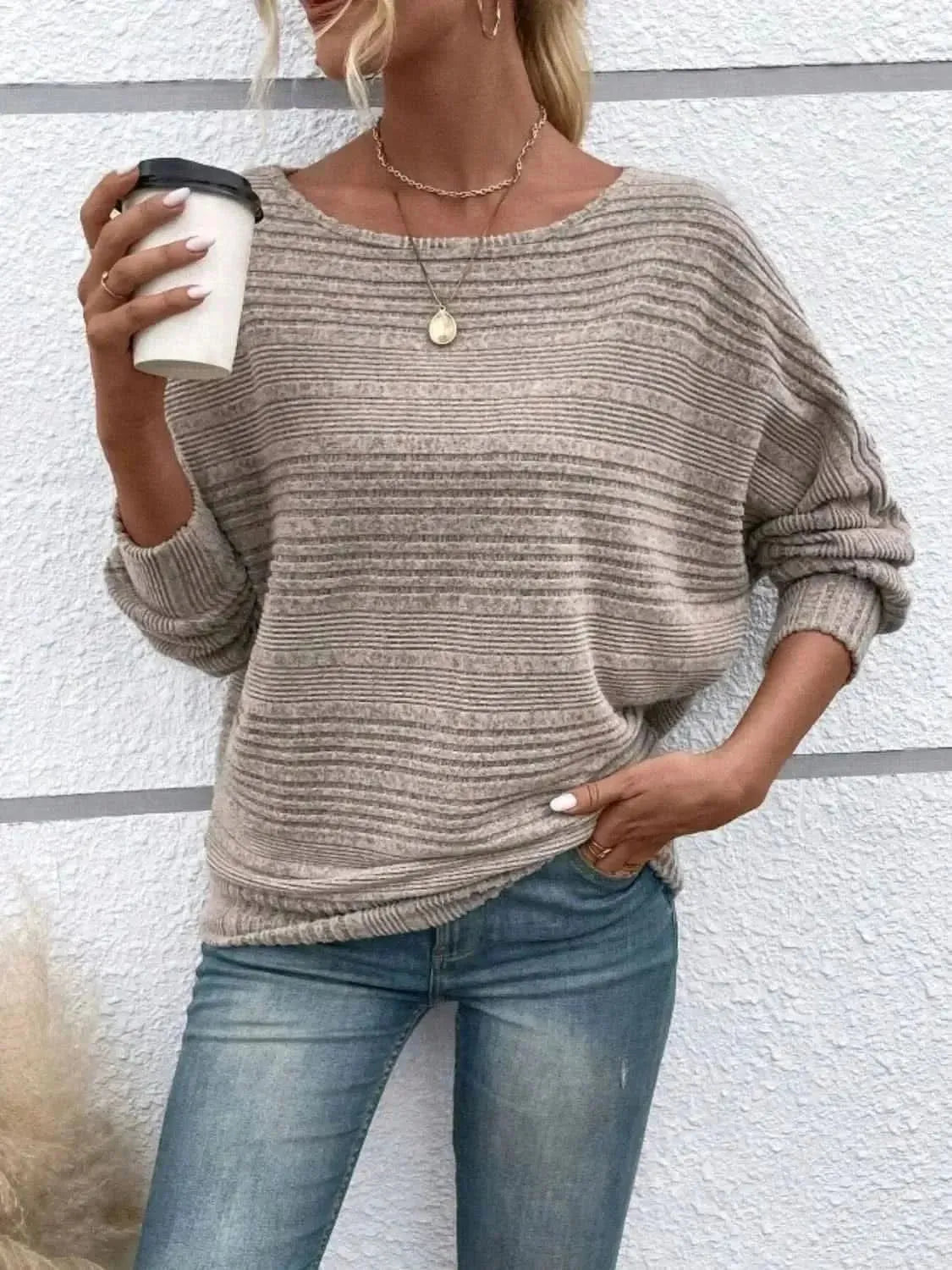 Full Size Round Neck Long Sleeve Top - Bad Moms Club
