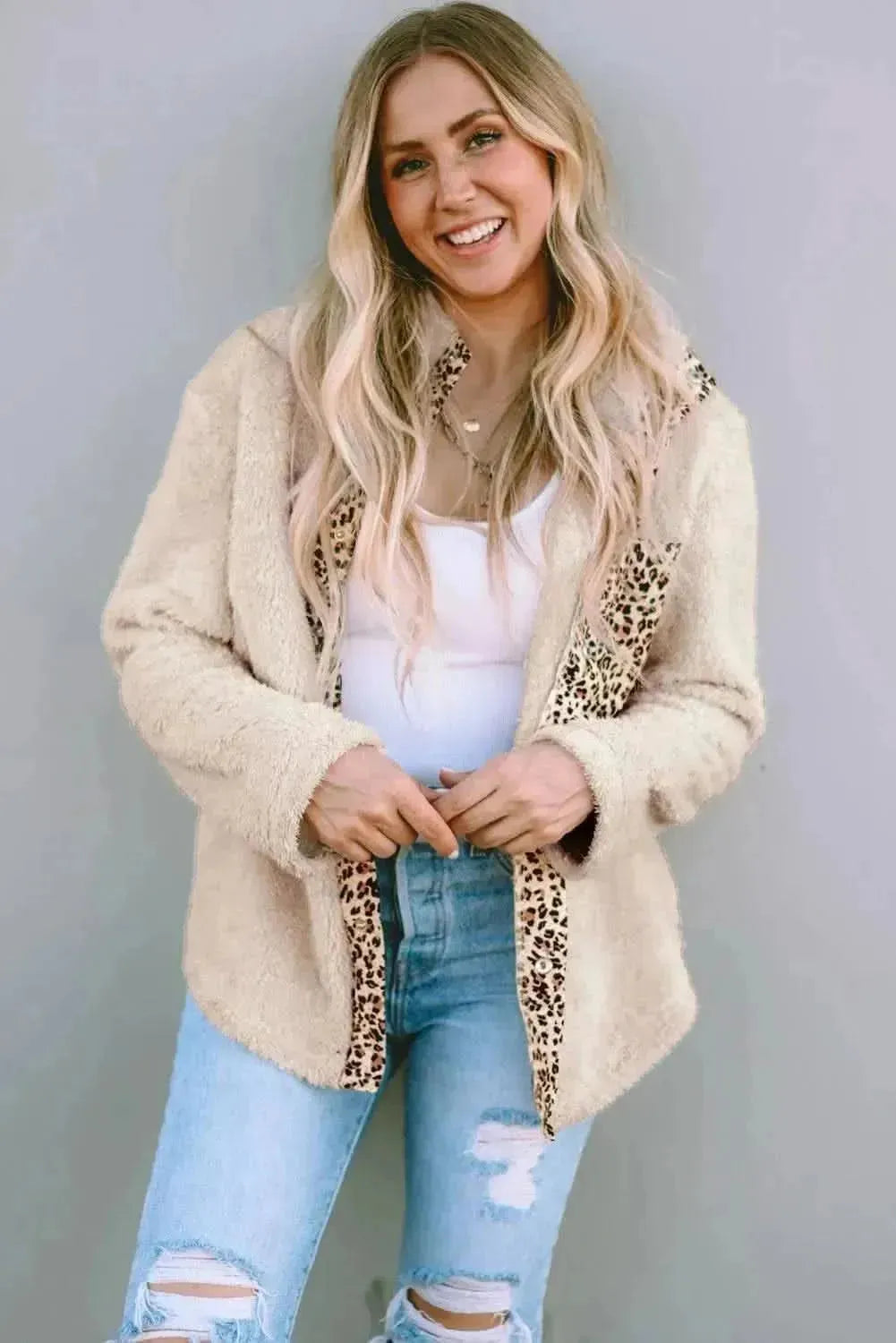 Leopard Snap Down Pocketed Collared Neck Jacket - Bad Moms Club