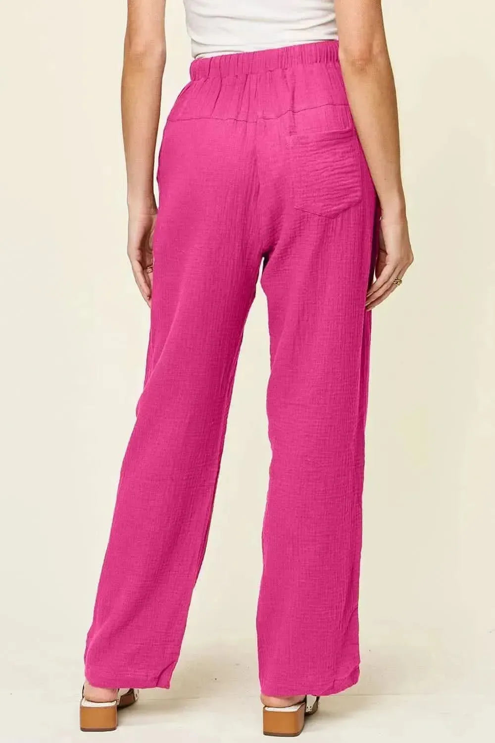 Double Take Full Size Texture Drawstring Straight Pants - Bad Moms Club