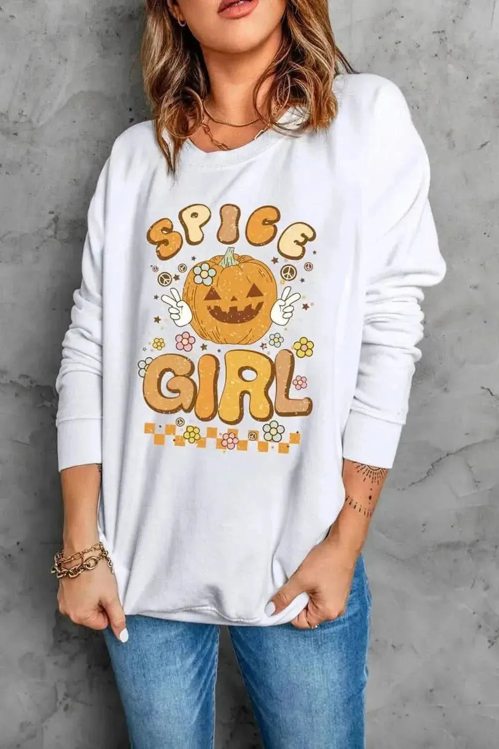 Round Neck Long Sleeve SPICE GIRL Graphic Sweatshirt - Bad Moms Club