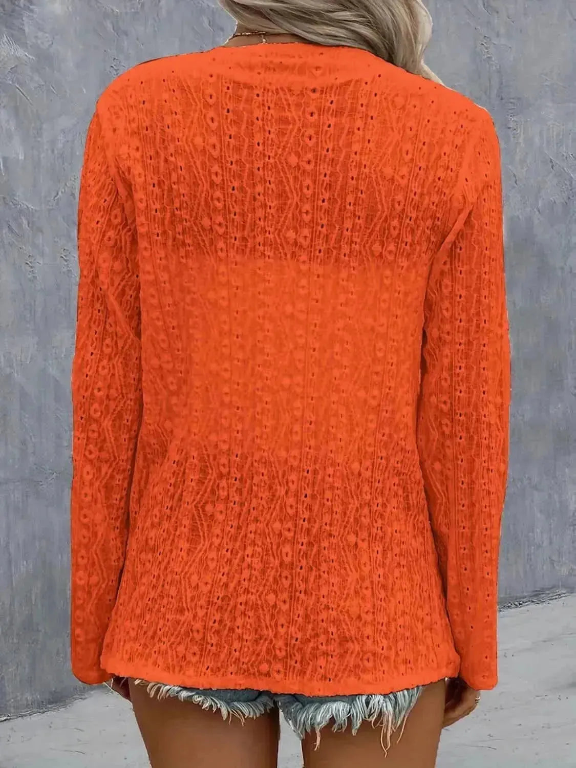 Eyelet Roll-Tab Sleeve Cardigan - Bad Moms Club