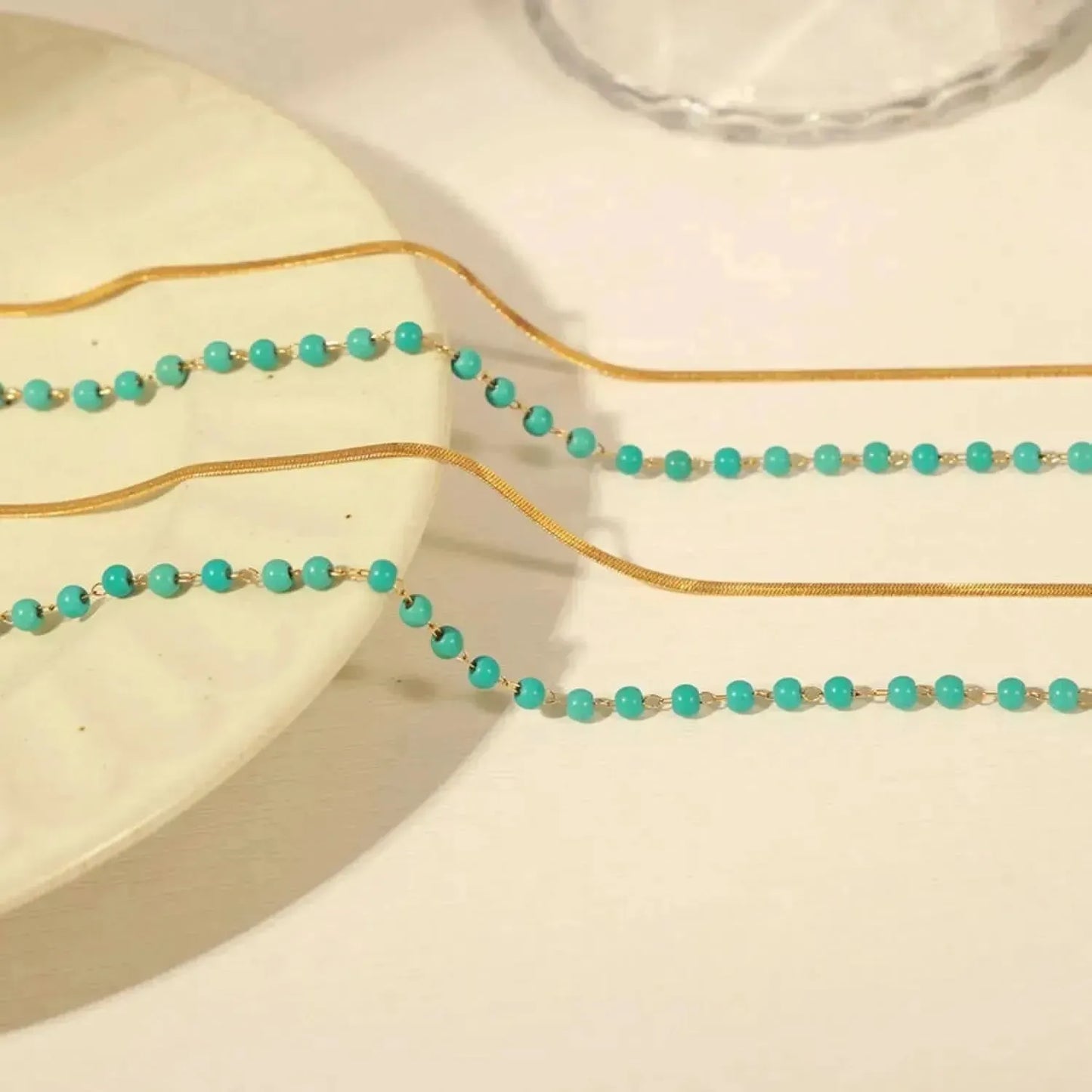 Turquoise Titanium Steel Double-Layered Necklace - Bad Moms Club