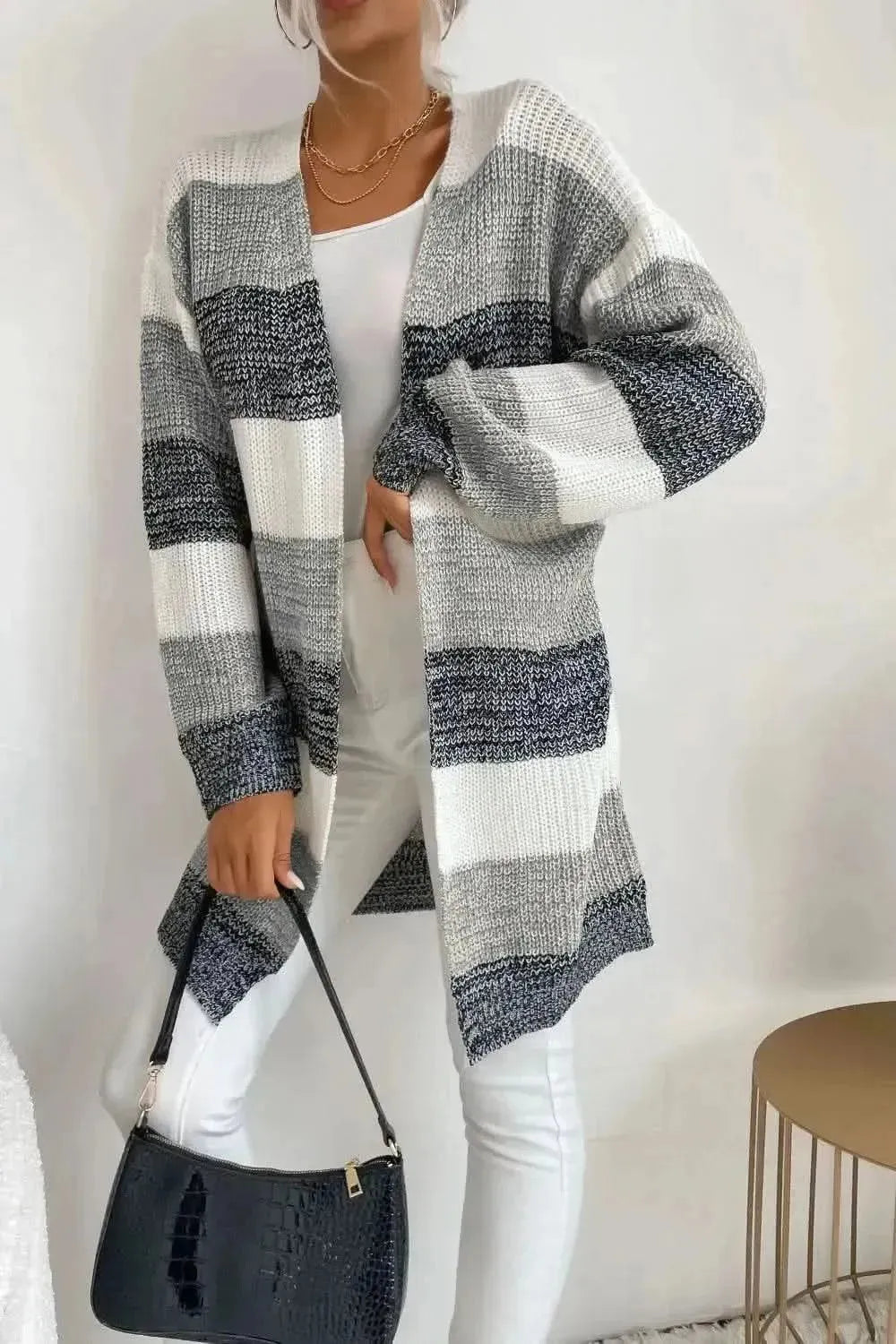 Striped Long Sleeve Duster Cardigan - Bad Moms Club