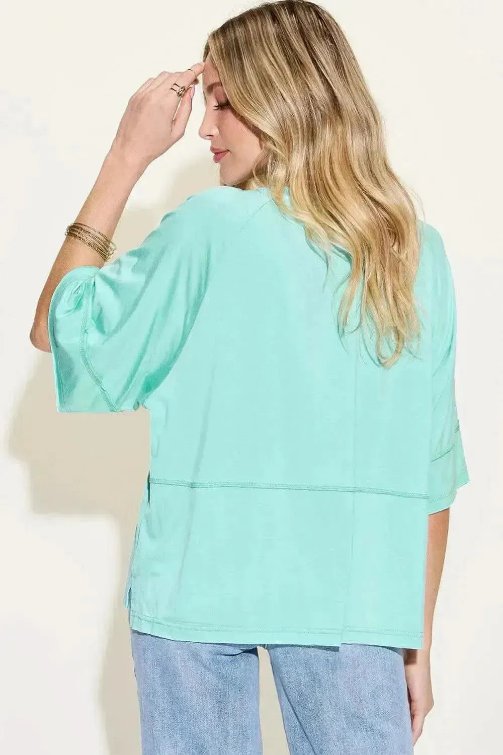Basic Bae Full Size Bamboo Round Neck Exposed Seam T-Shirt - Bad Moms Club