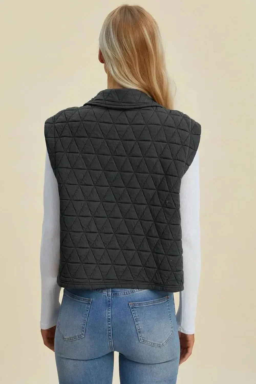 Double Take Full Size Pocketed Texture Snap Down Vest Coat - Bad Moms Club