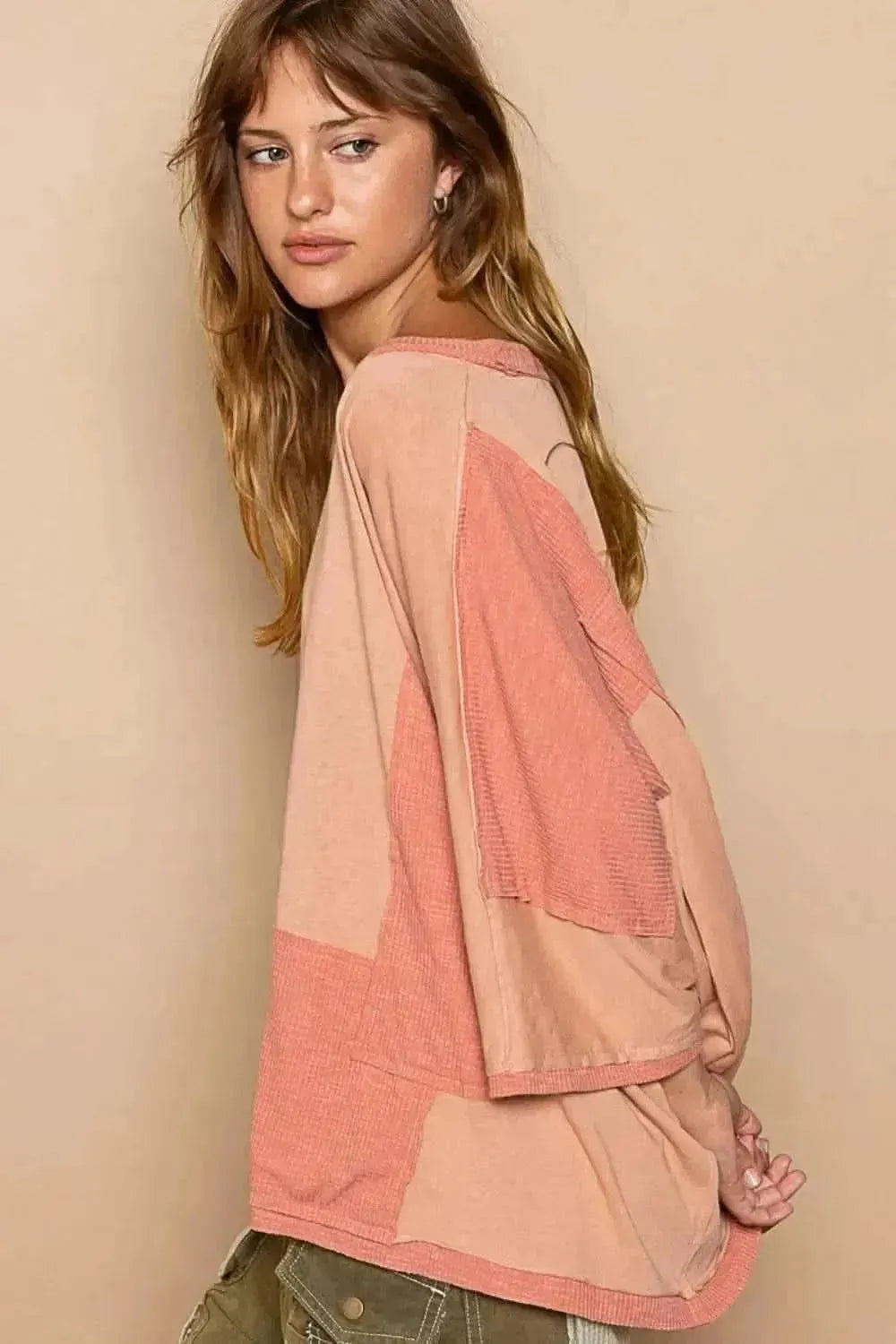 POL Frayed Edge Patchwork Oversized T-Shirt - Bad Moms Club