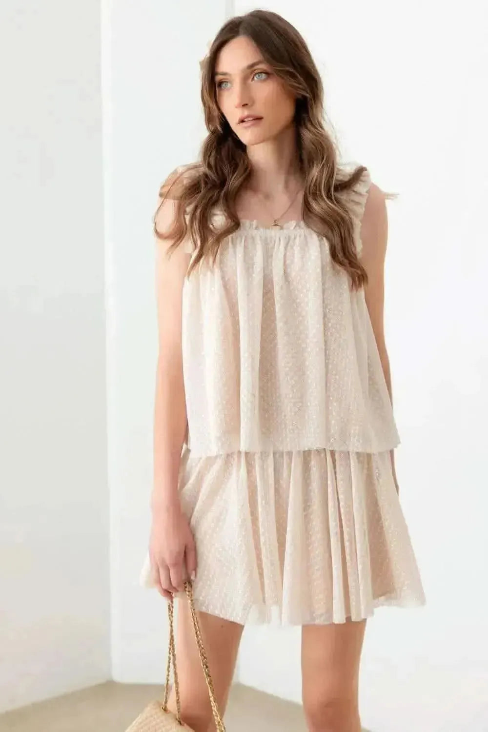 Mustard Seed Sheer Pin Dot Tank and Elastic Waist Skirt Set - Bad Moms Club